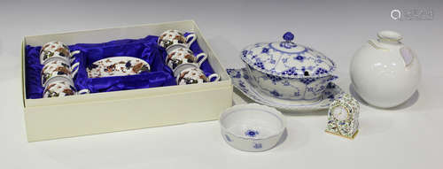 A group of decorative ceramics, 20th century, including a Royal Copenhagen blue and white fluted