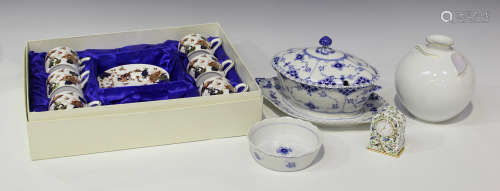 A group of decorative ceramics, 20th century, including a Royal Copenhagen blue and white fluted