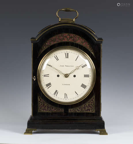 An early 19th century ebonized bracket clock with eight day twin fusee movement striking on a