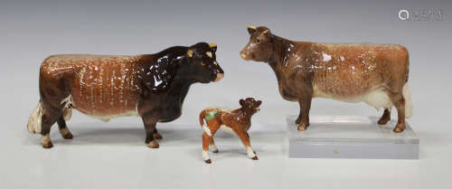 A group of three Beswick models of cows, comprising Dairy Shorthorn Bull Ch. 'Gwersylt Lord Oxford