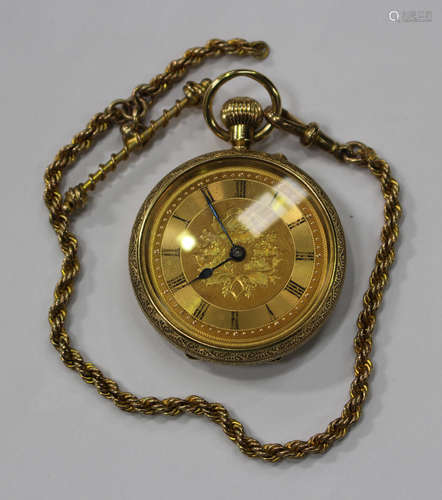 An 18ct gold cased keyless wind open-faced lady's fob watch, the gilt lever movement detailed 'S.