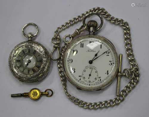 A Tellus silver cased keyless wind open-faced gentleman's pocket watch with a jewelled Swiss lever