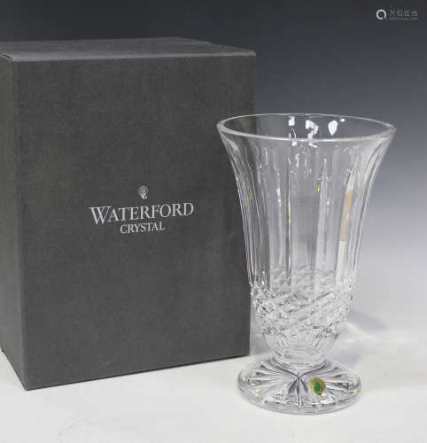 A Waterford crystal Lismore pattern footed vase, height 25.5cm, boxed.Buyer’s Premium 29.4% (