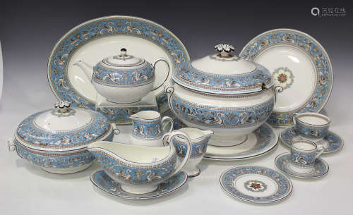 A Wedgwood blue 'Florentine' pattern part service, comprising a soup tureen, cover and stand, two