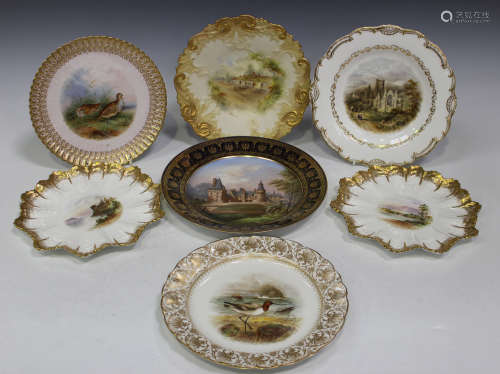 A Grainger & Co Worcester porcelain ivory ground plate, circa 1894, painted with a view of Burns'