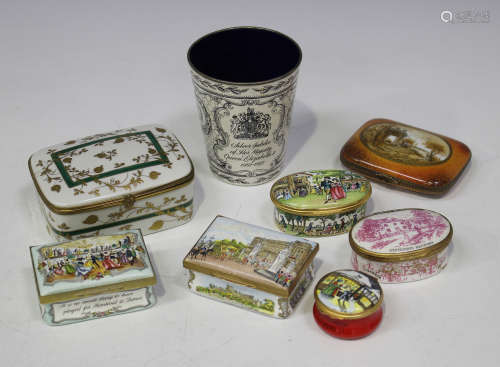 A group of five Halcyon Days enamel boxes, one commemorating 'The Silver Jubilee 1977', a Halcyon