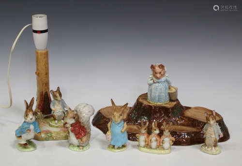 A collection of six Beswick Beatrix Potter figures, comprising 'Timmy Tiptoes', 'Flopsy, Mopsy and