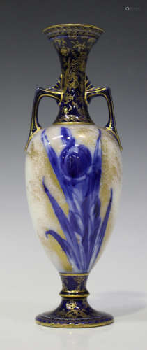 A Doulton Burslem two-handled vase, late 19th/early 20th century, decorated in blue and gilt with