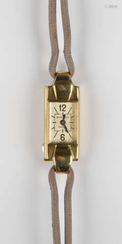 A Jaeger-LeCoultre Duo Plan 18ct gold shaped rectangular cased rear winding wristwatch, the signed