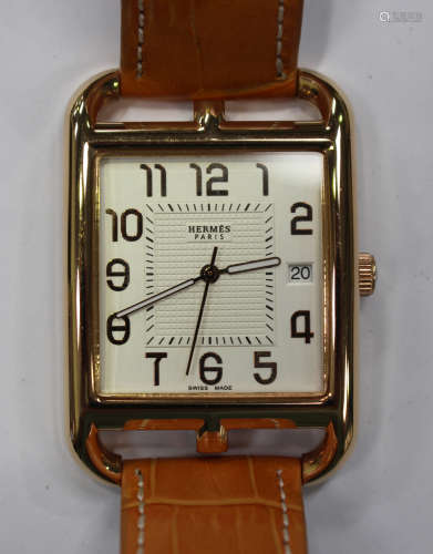 An Hermès Cape Cod gilt metal fronted and steel backed square cased gentleman's quartz wristwatch,