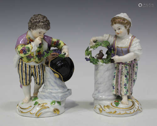 A pair of Meissen porcelain figures, late 19th/early 20th century, modelled after Acier as a boy