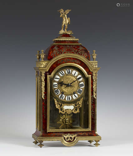 A 19th century French brass and red tortoiseshell boule cased mantel clock with eight day movement