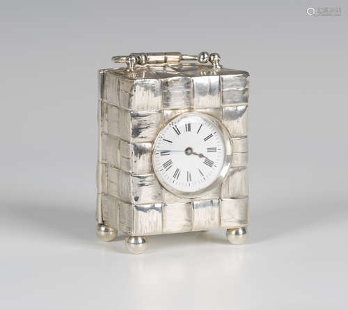 A late Victorian silver cased carriage timepiece, the French movement with platform escapement,