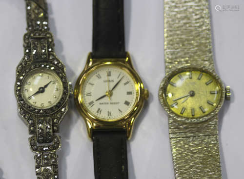 A marcasite set lady's bracelet wristwatch, a silver lady's bracelet wristwatch and another lady's