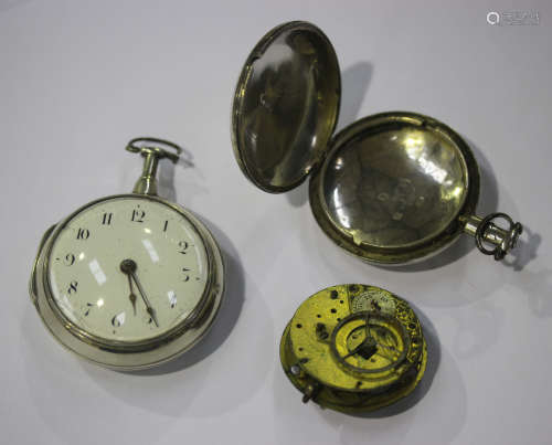 A silver pair cased keywind open-faced gentleman's pocket watch, the gilt fusee movement with a