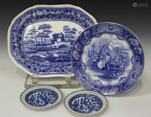A Copeland 'Spodes Tower' pattern blue printed earthenware meat dish, circa 1894, impressed and