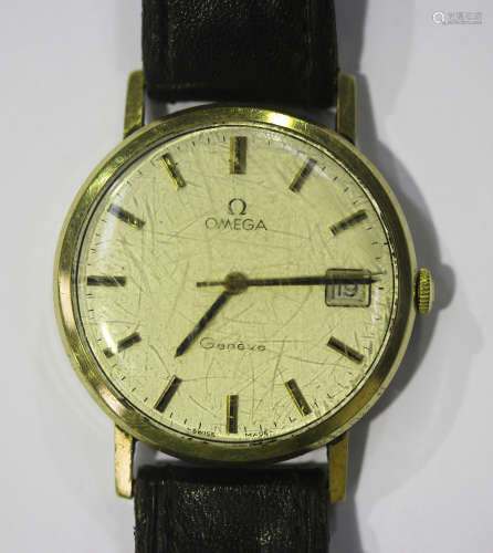 An Omega 9ct gold circular cased gentleman's wristwatch, the signed silvered dial with baton hour
