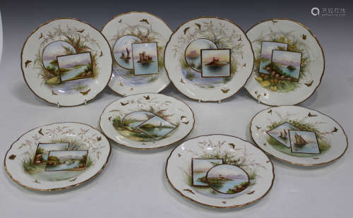 A set of eight English porcelain cabinet plates, second half 19th century, each painted with a