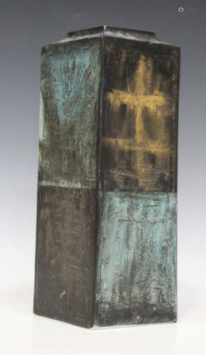 An unusual Troika St Ives rectangular vase, circa 1963-67, each side with incised decoration against
