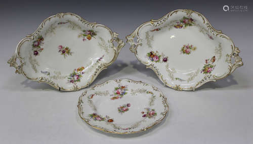 An English porcelain part dessert service, possibly Coalport, mid-19th century, decorated with