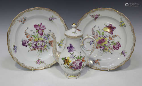 A pair of Meissen porcelain plates, late 19th century, outside factory decorated with floral