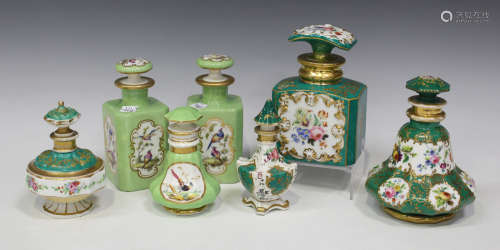 A Bloor Derby porcelain scent bottle and stopper, circa 1830, painted with a panel of an exotic
