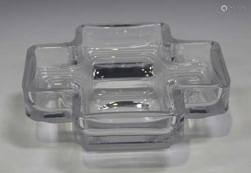 A Daum frosted and clear glass centrepiece, mid-20th century, the rim moulded in an abstract cross