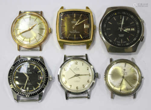 A group of six gentlemen's wristwatches, including Zenith, Zodiac Quartz, Enicar and Certina.Buyer’s