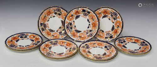 A set of eleven Royal Crown Derby bone china dessert plates, circa 1939, each decorated in the Imari