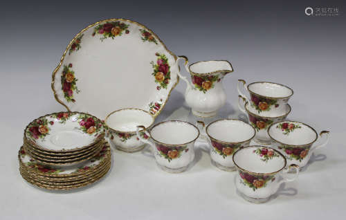 A Royal Albert 'Old Country Roses' pattern part service, comprising six teacups and five saucers,