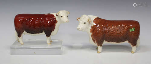 Two Beswick models of cows, comprising Hereford Bull 'Ch. of Champions', No. 1363A, and Hereford Cow