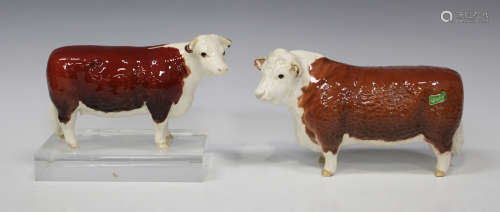 Two Beswick models of cows, comprising Hereford Bull 'Ch. of Champions', No. 1363A, and Hereford Cow