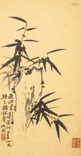 ZHENG XIE   (attributed to, 1693 – 1765) Bamboo Chinese ink on paper, framed painting 66 x 34cm. 郑板桥（傳）   竹子圖 水墨紙本   玻璃鏡框 款識：我亦有亭深竹亦王仁也思疎去听秋声  板桥   鈐印：「兴化人」「七品官耳」 簽條：秋声  郑板桥   鈐印：「朵云轩印制」