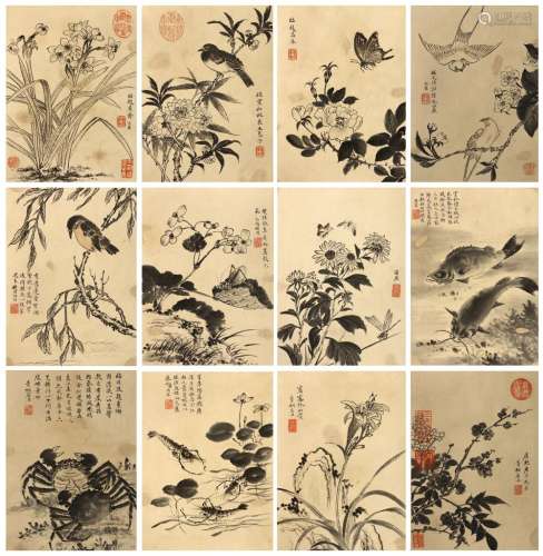 JIANG TINGXI   (attributed to, 1669 – 1732) Chinese ink on paper, album of paintings signed You Jun, with numerous seals 35 x 25cm. (2) 蔣廷錫（傳）   花鳥畫   水墨紙本   集冊  <一> 款識：臨赵彝斋 酉君