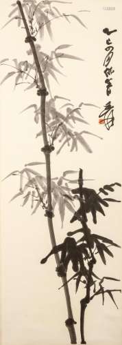 ZHANG DAQIAN   (1899 – 1983) Bamboo Chinese ink on paper, hanging scroll painting signed Zhang Daqian, dated yisi (1965) 94 x 33cm. Provenance: Christie’s Hong Kong, 20 April 2000, lot 25. 张大千   竹子圖 水墨紙本   立軸