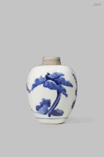 A SMALL CHINESE BLUE AND WHITE 'THREE FRIENDS OF WINTER' JAR