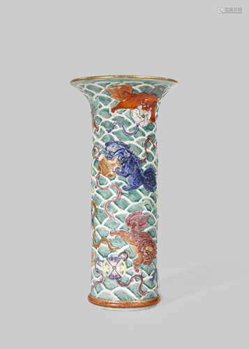 A CHINESE FAMILLE ROSE MOULDED VASE