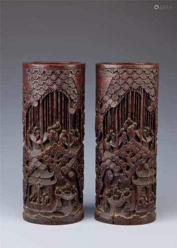 A PAIR OF CHINESE BAMBOO VASES
