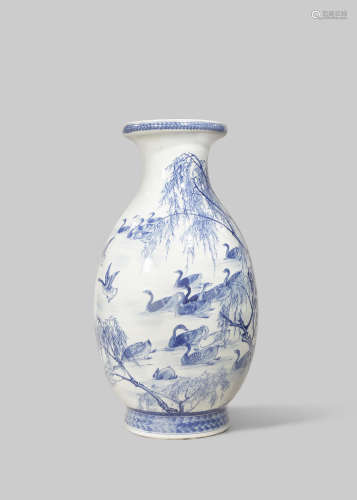 A CHINESE BLUE AND WHITE 'GEESE' VASE