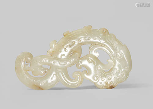 A CHINESE CELADON JADE 'DRAGON' PLAQUE