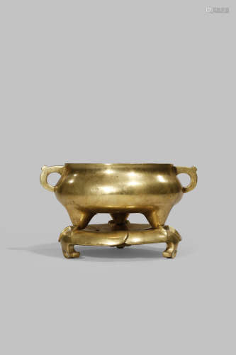 A CHINESE BRONZE INCENSE BURNER AND STAND