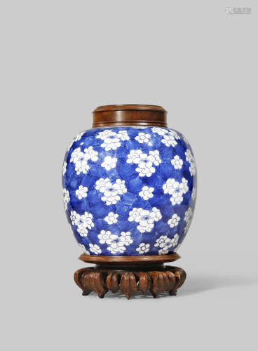 A CHINESE BLUE AND WHITE 'PRUNUS' JAR