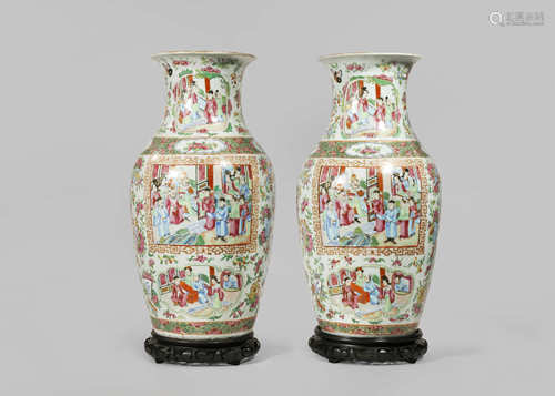 A PAIR OF CHINESE CANTON FAMILLE ROSE VASES