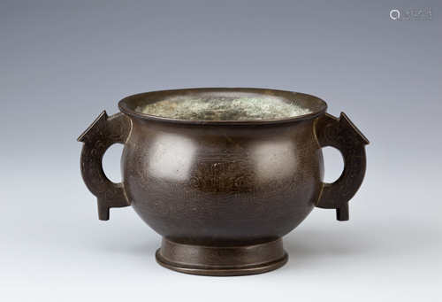 A CHINESE ARCHAISTIC 'SHI SOU' SILVER INLAID BRONZE INCENSE BURNER