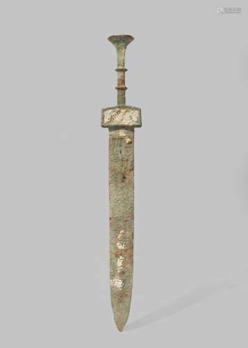 A CHINESE JADE INSET BRONZE SWORD