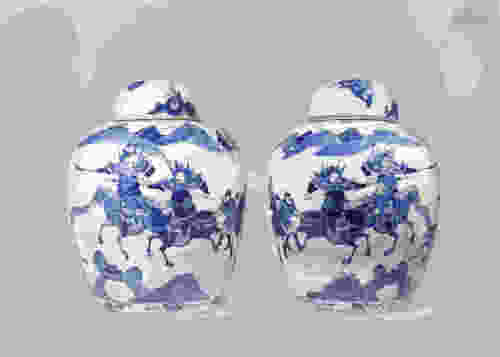 A PAIR OF LARGE CHINESE BLUE AND WHITE OVOID JARS AND COVERS
