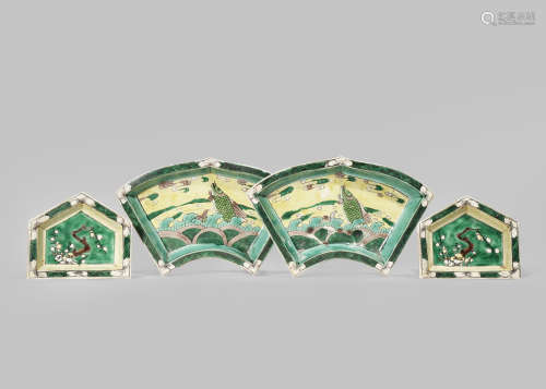 FOUR FAMILLE VERTE SUPPER SET DISHES