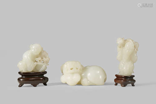 THREE CHINESE PALE CELADON JADE CARVINGS