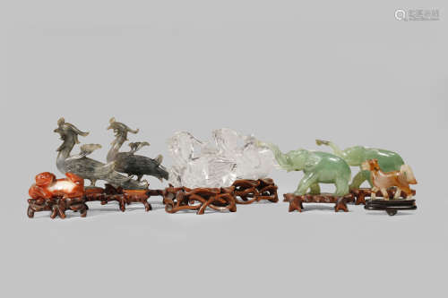 A COLLECTION OF EIGHT CHINESE HARDSTONE ANIMALS