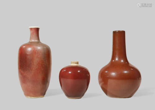 THREE SMALL CHINESE RED GLAZED VASES